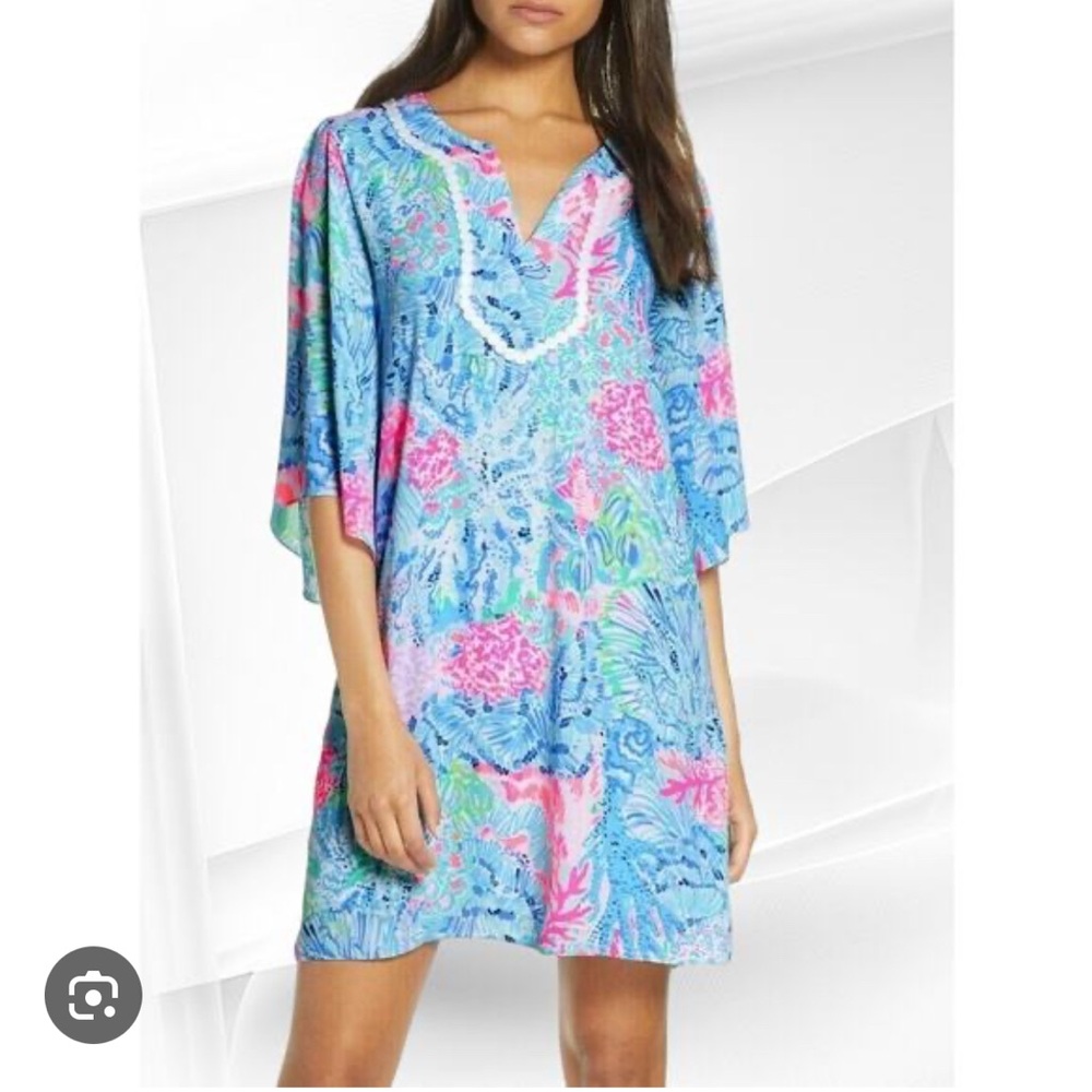 LILLY PULITZER DELANCEY DRESS Multi Sink or Swim EUC size small pink blue flowy